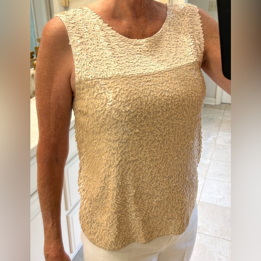 J. Crew rectangle sequin tank top, NWOT, cream and pale tan, pull over, Size Med - Picture 2 of 16